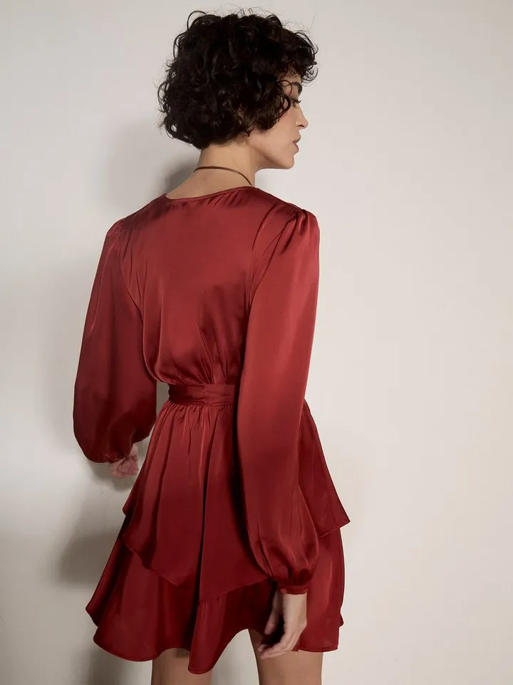 Apricot Apricot Partykleid Satin-Wickel-Minikleid (2-tlg., mit Stoffgürtel) mit Stoffgürtel, Rot, – Produktbild 3 von 4