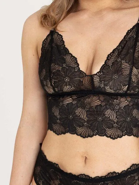 erlich textil erlich textil Classy Lace Bralette, bügelloses Bustier mit Spitze aus weichem recyceltem Polyamid, made in Europe, Schwarz, – Produktbild 2 von 6