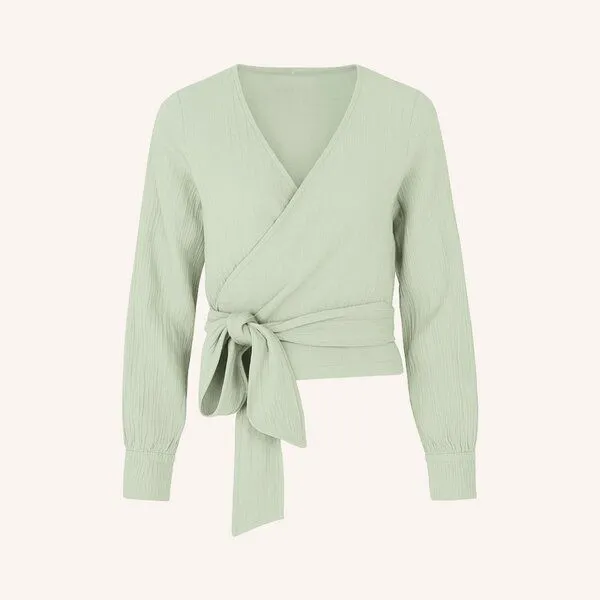 NORDLICHT NORDLICHT Musselin Wickelbluse Freda aus 100% Bio-Baumwolle, Salbei (grün), – Produktbild 2 von 4