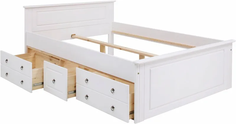 OTTO home Massivholzbett Hugo, FSC® zertifiziert, Landhausstil, zeitlos und edel (auch als Super Sparset inklusive Schubkästen), Stauraumbett, extra belastbar, Made in EU, viele Breiten, Weiß, – Produktbild 5 von 8