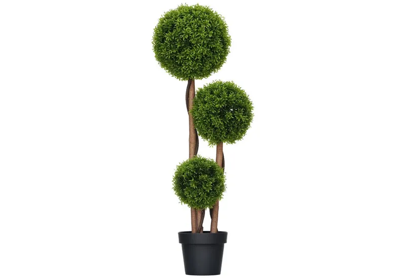 HOMCOM Kunstpflanze Künstliche Pflanze wie echt, Kunstbaum mit 3 Kugeln für Wohnzimmer Buchsbaum, Bambus, HOMCOM, Höhe 110 cm, UV-beständig, im Topf, pflegeleicht, Grün, – Produktbild 2 von 4