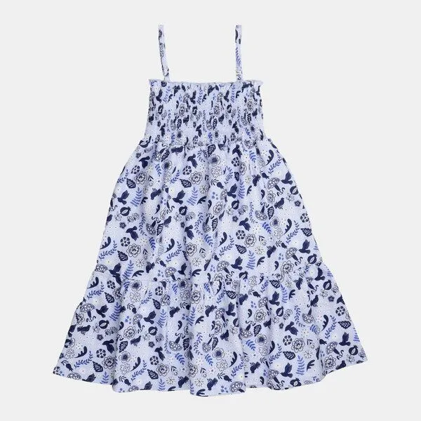 Walkiddy Kinder Trägerkleid GOTS-zertifiziert aus Bio-Baumwolle, blau mit Vögeln und Blumen, leicht & sommerlich – Walkiddy, weicher Tragekomfort, Blau, – Produktbild 3 von 3