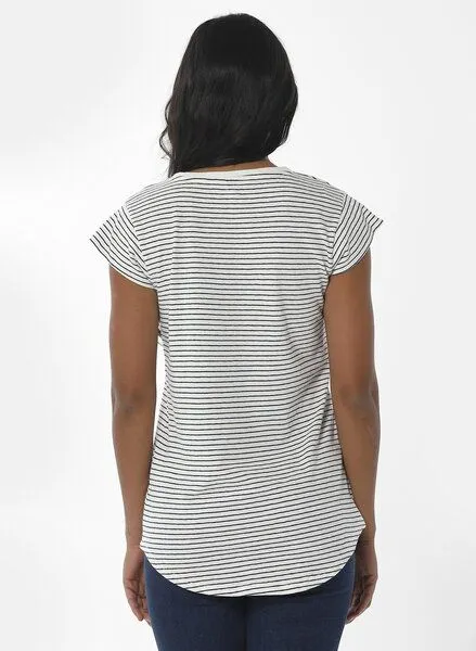 ORGANICATION ORGANICATION Gestreiftes T-Shirt aus Bio-Baumwolle und Leinen, Weiß(off white), – Produktbild 4 von 4
