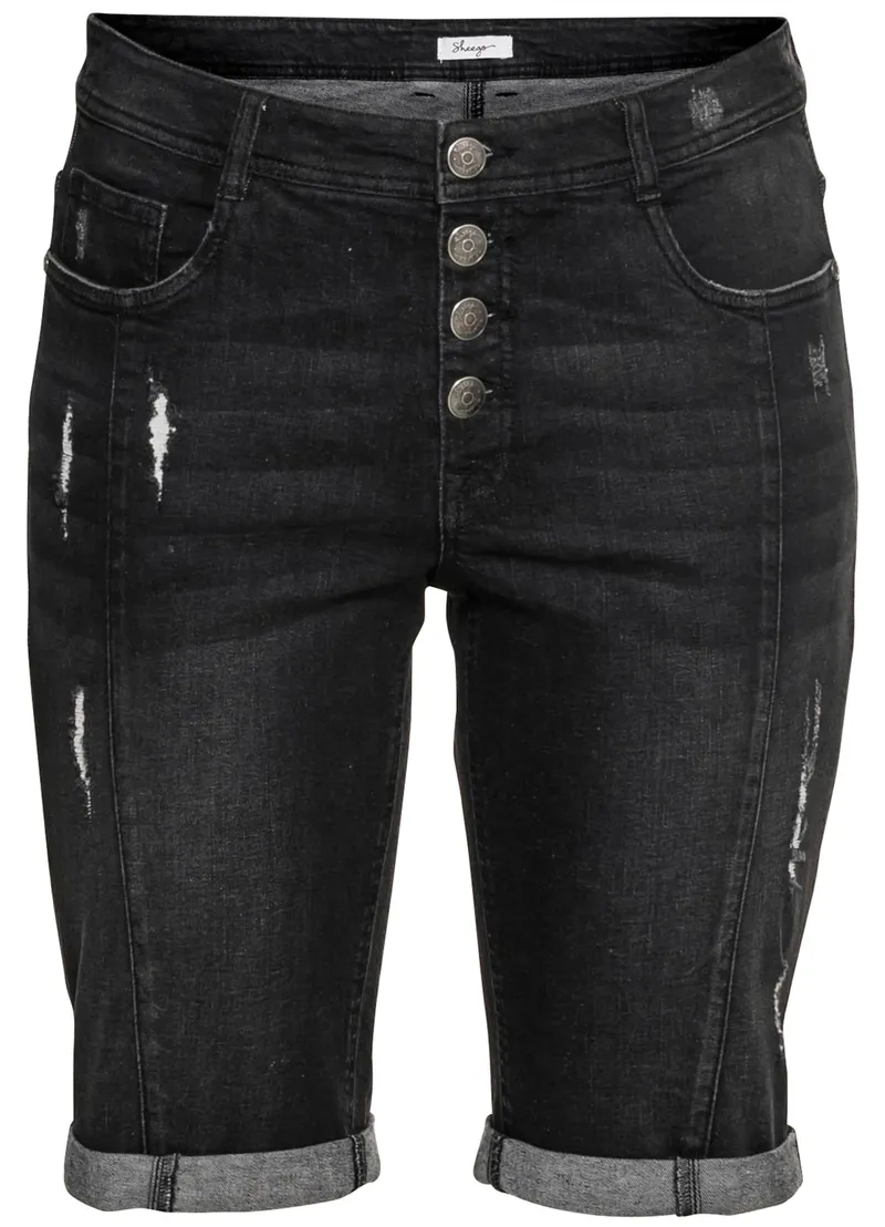 sheego Jeansbermudas, Black used denim, – Produktbild 2 von 2
