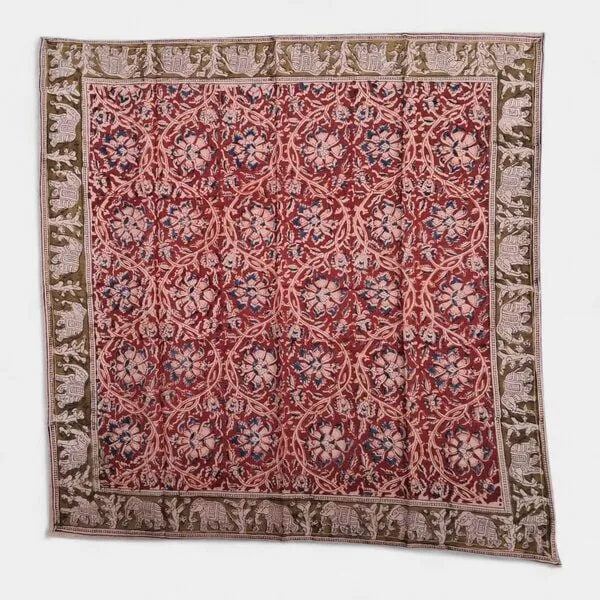 Der Lindwurm Der Lindwurm Kalamkari- Tuch (55x55 cm), Handdruck mit Pflanzenfarben, Rot/grün, – Produktbild 1 von 2