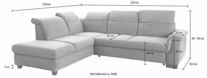 DOMO collection Ecksofa Sully komfortables Sofa, L-Form, wahlweise mit Bettfunktion und Kopf- bzw. Rückenverstellung, Grau, – Produktbild 8 von 8