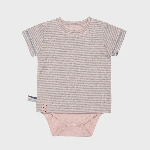 OrganicEra Baby S/S T-shirt Body gestreift 'OrganicEra' aus Bio-Baumwolle, Rose, – Produktbild 1 von 3