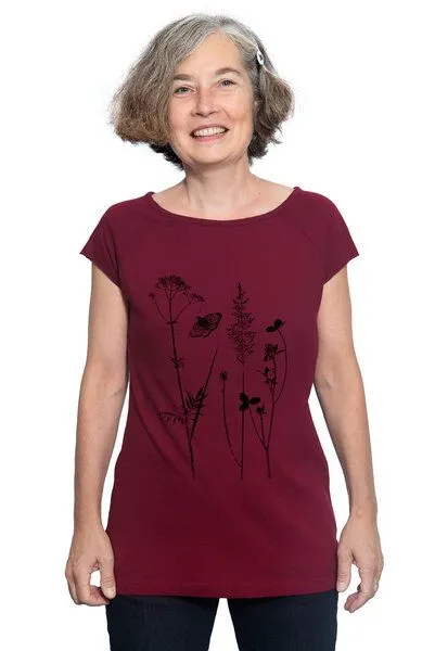 Hirschkind Hirschkind Bio-& Fair-Trade-Frauenshirt "Schmetterlingswiese" weinrot – Produktbild 1 von 1
