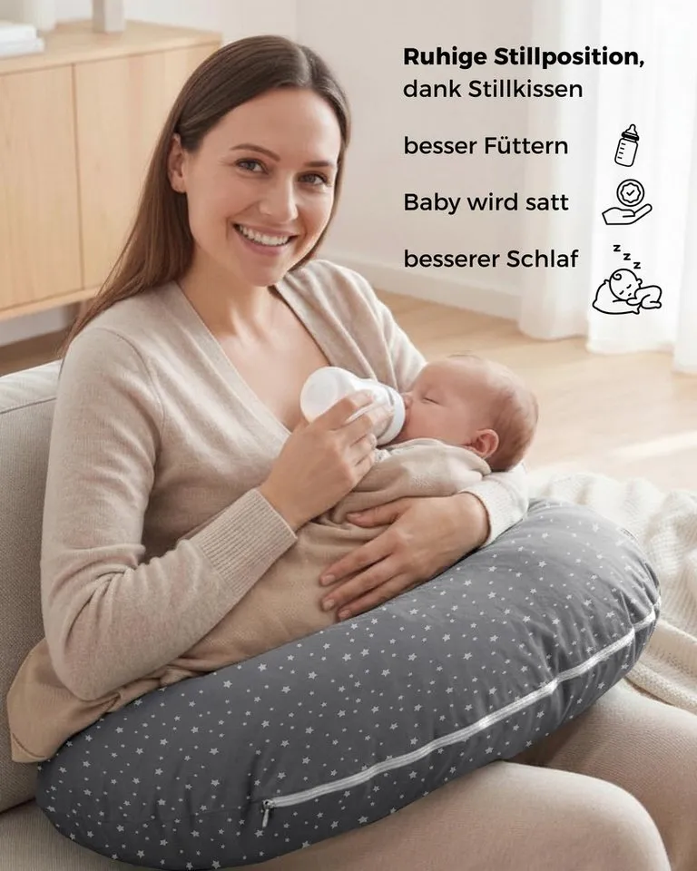 furora BABY furora BABY Stillkissen Stillkissen XXL lang: Seitenschläferkissen & Schwangerschaftskissen, Grau, – Produktbild 2 von 5