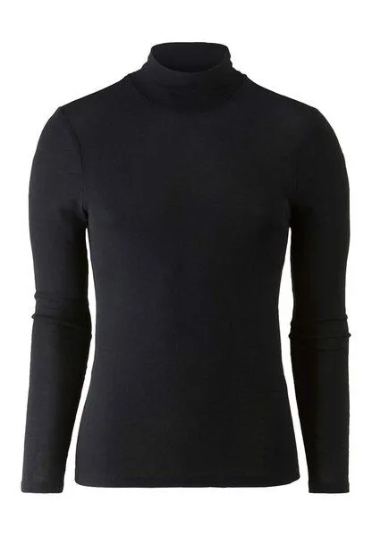 hessnatur hessnatur Roll-Neck Longsleeve Fitted aus Bio-Merinowolle und Seide, Schwarz, – Produktbild 2 von 4