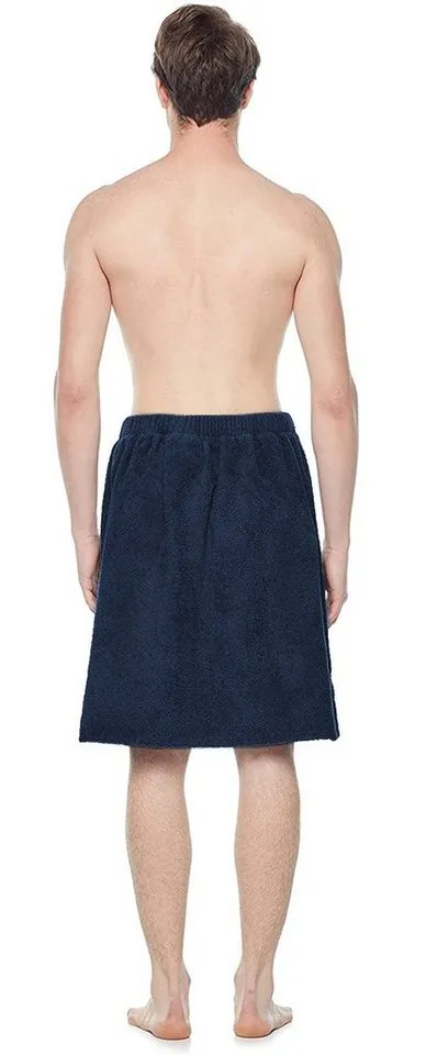 Arus Arus Kilt Saunakilt Herren – knielang mit Gummizug & Klett, für Wellness & Spa, 100% Bio-Baumwolle, Gummizug, Tasche, Klettverschluss, mit Gummizug und Klettverschluss, knielang, 100% BIO-Baumwolle, Blau, – Produktbild 4 von 5
