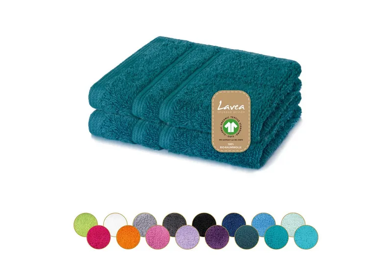 Lavea Seiftuch Bali Seiftücher, Waschlappen Frottee 30x30 cm, Weiches Bio-Baumwollfrottee (Set, 2-St), kleine Handtücher, Handtuch-Set, GOTS-zertifiziert, Grün, – Produktbild 5 von 5