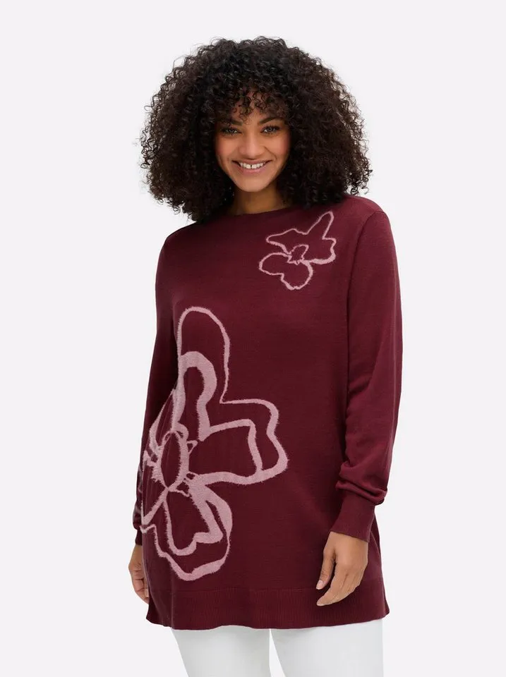 sheego sheego Strickpullover Pullover Langarm Intarsien, Rot, – Produktbild 1 von 4