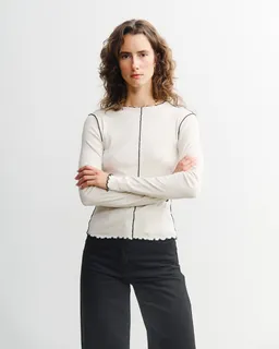 Rotholz Rotholz Damen vegan Weißes Langarmshirt Mit Biesen – Produktbild 1 von 1