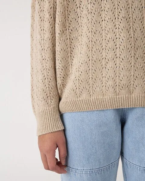 MATONA Matona Gestrickter Pullover mit Lochmuster für Kinder aus recycelter Wolle / Lace Sweater, Limestone, – Produktbild 3 von 4