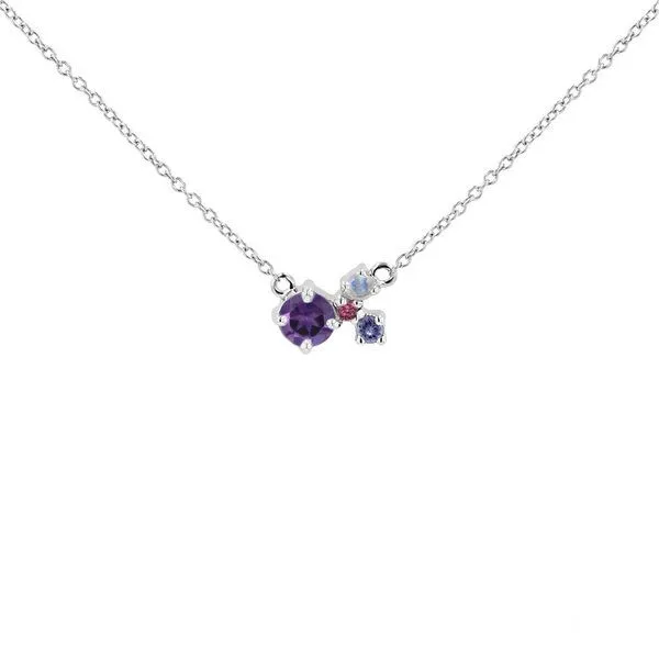 Eppi Eppi Silberne Cluster Kette mit Amethyst und Edelsteinen Millie, Weiss, – Produktbild 1 von 1