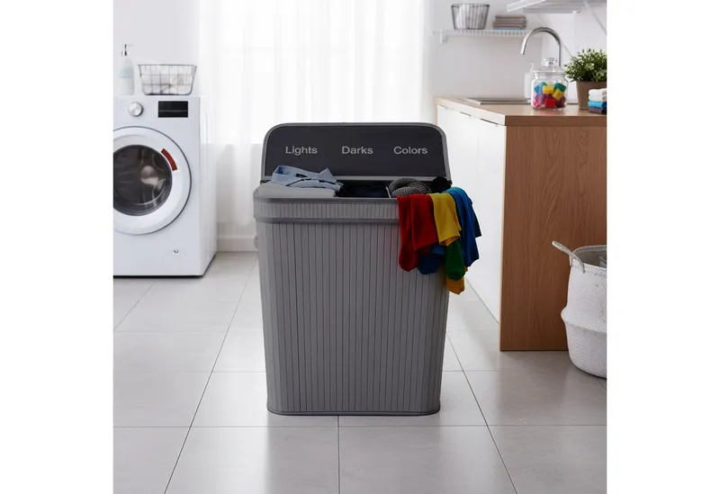 RELAXDAYS RELAXDAYS Wäschekorb Bambus Wäschekorb mit 2 Fächern (1 St), Grau, – Produktbild 2 von 5