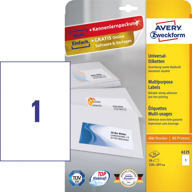 Avery Zweckform 6125 weiß Etiketten – Produktbild 1 von 1