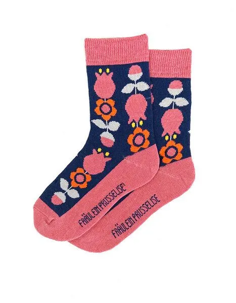 Fräulein Prusselise Fräulein Prusselise Tulpen Socke blau rosa, bunt gemustert – Produktbild 3 von 3