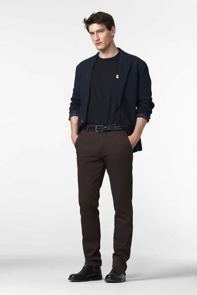 Meyer MEYER Chino in Micro Fantasy, Rot (burgundy), – Produktbild 2 von 4