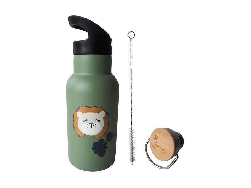 Kikadu Kikadu Kinder Edelstahl Trinkflasche Löwe Maße 20 x 7 cm, 350 ml, Grün, – Produktbild 1 von 6