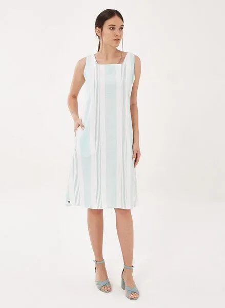 ORGANICATION ORGANICATION Kleid aus Leinen-Mix mit Längsstreifen, Emerald/white, – Produktbild 2 von 4