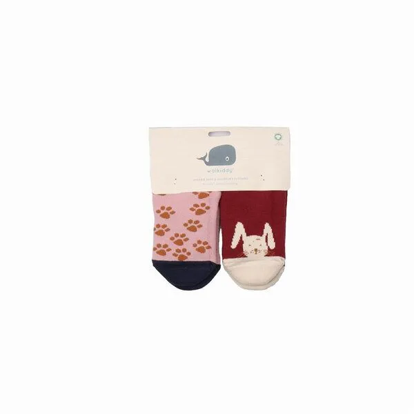 Walkiddy Kinder Gripper-Socken Tiny Rabbits rot – Walkiddy, GOTS-zertifizierte Bio-Baumwolle, rutschhemmende Stoppersocken aus 90% Bio-Baumwolle 2% Elasthan für Babys und Kleinkinder, ideal für erste Schritte, Krabbelphase und Kita-Alltag – Produktbild 1 von 2