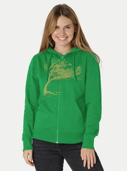 Peaces.bio - handbedruckte Biomode Peaces.bio - handbedruckte Biomode Bio Damen-Zip-Hoodie Windy Tree, Grün, – Produktbild 3 von 3