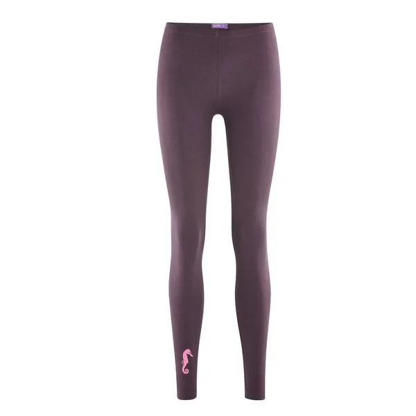 HANDGEDRUCKT HANDGEDRUCKT Leggings aus Biobaumwolle " ZackHitti Zopp" Seepferdchen, Dark prune, – Produktbild 1 von 2