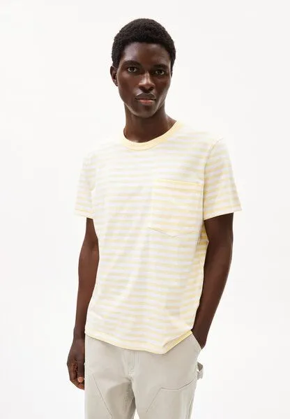 ARMEDANGELS ARMEDANGELS MAARKOS POCKET STRIPES Herren T-Shirt aus Bio-Baumwolle, Early yellow-broken white, – Produktbild 1 von 4