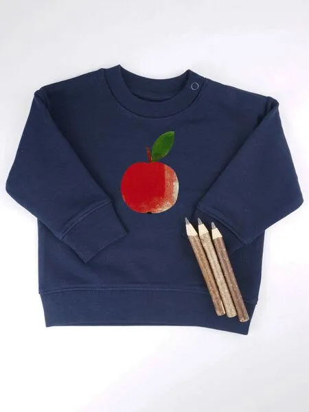 MelaDi Meladi Kinder Baby - Sweater aus Biobaumwolle - Apfel auf Navy Blue, Blau, – Produktbild 4 von 6