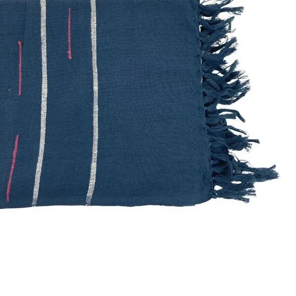Sabahar Unisex Baumwoll- & Seidenschal - Henoc 45x180 - Blau - Sabahar Äthiopien – Produktbild 2 von 4