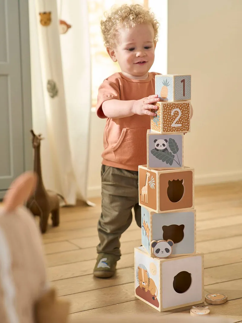 Vertbaudet Baby Stapelturm mit Steckspiel aus Holz FSC®, Mehrfarbig/pandafreunde, – Produktbild 4 von 4