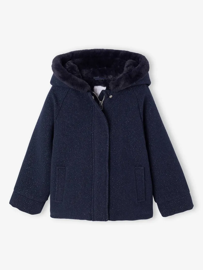 Vertbaudet Mädchen Wintermantel mit Kapuze und Schleife, Marine, – Produktbild 3 von 4