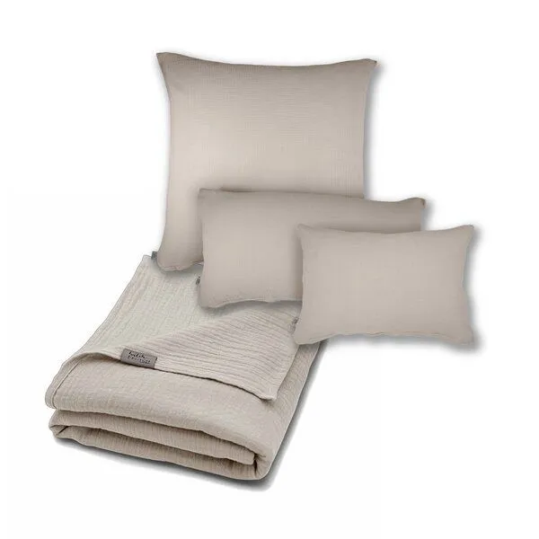 Hutch&Putch Hutch&Putch Musselin-Sommerbundle für warme Nächte (Sommerdecke 200x135 + Kopfkissenbezug nach Wahl) aus 100% Bio-Baumwolle - Handmade in Germany, Stein, – Produktbild 1 von 4