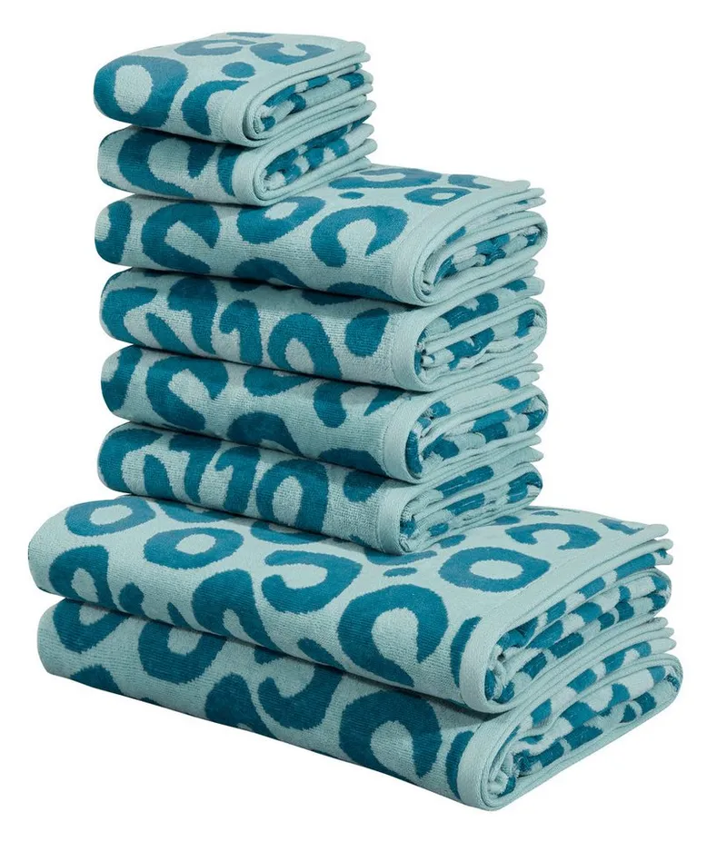 OTTO home Handtuch Set Anna Leopardenmuster, 8-tlg Handtuch-Set, 100% Baumwolle, Frottiervelours (Set, 8-St), Duschtücher, Handtücher und Gästetücher, weich, Blau, – Produktbild 2 von 5