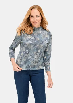 Goldner Stehbundpullover mit farbharmonischem Druck - rauchblau / gemustert - Gr. 20 von Goldner Fashion – Produktbild 1 von 1