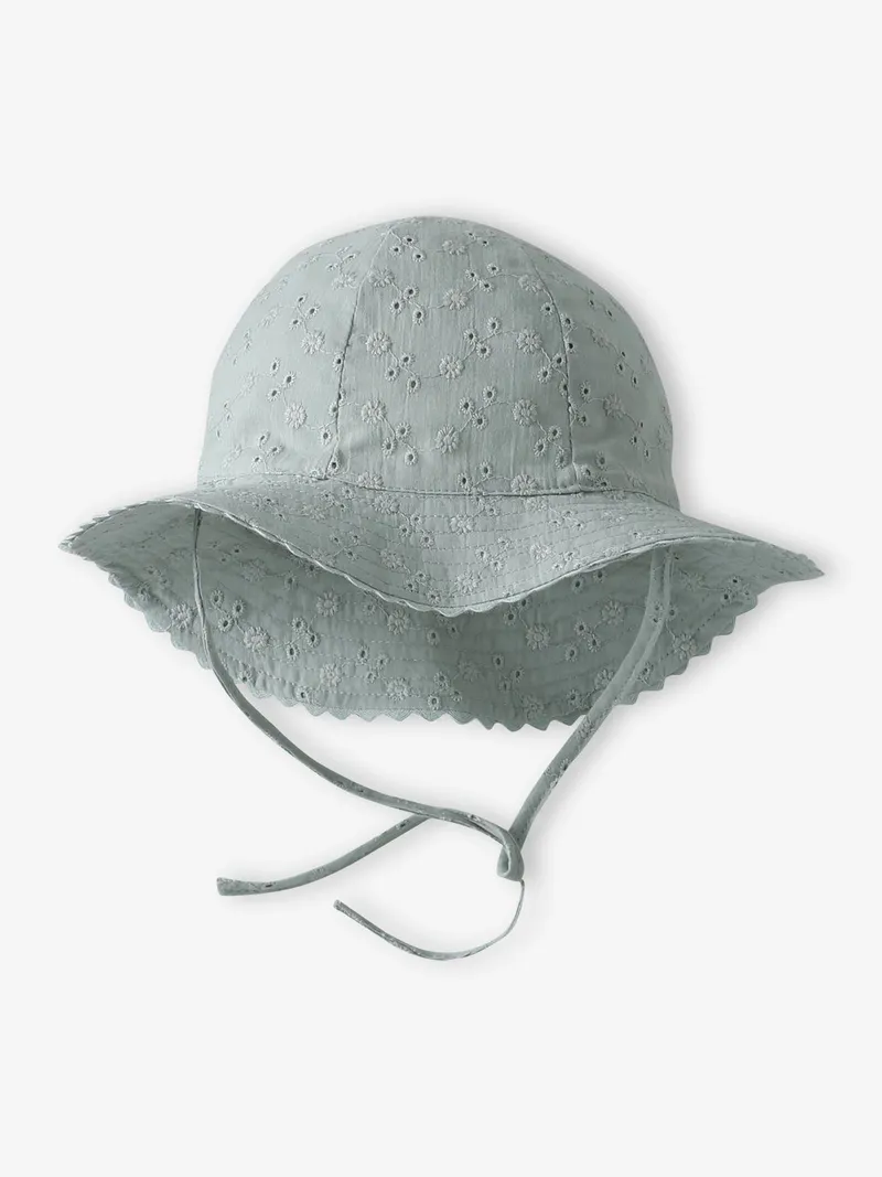 Vertbaudet Mädchen Baby Sonnenhut mit Lochstickereien salbei, Salbeigrün, – Produktbild 1 von 2