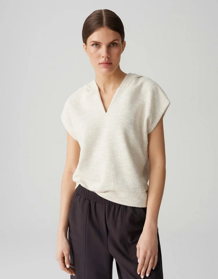 OPUS Sweatshirt GINSI aus Bouclé Sweat BCI Cotton, breiter Saum, elastischer Stoff, Beige, – Produktbild 1 von 5