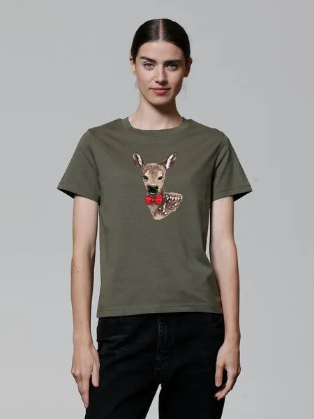 watapparel watapparel T-Shirt Frauen Rehkitz, Khaki, – Produktbild 2 von 3