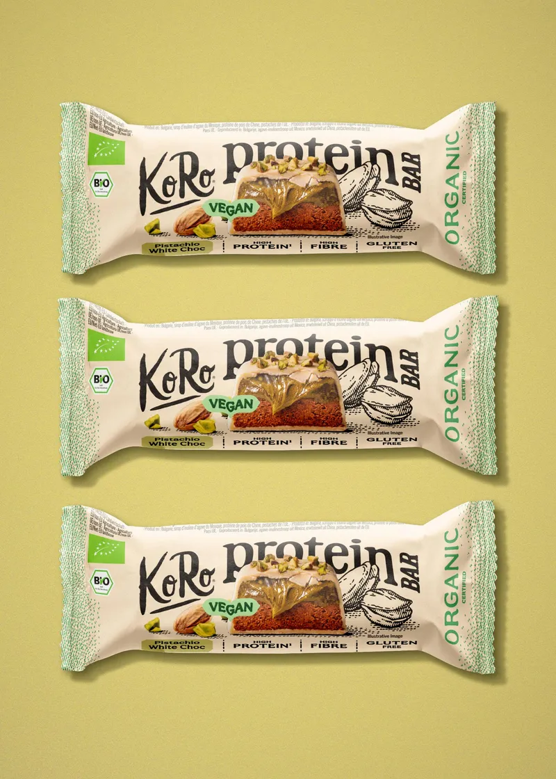 KoRo Vegan Bio Protein Bar Pistachio White Choc | 3 x 45 g – Produktbild 1 von 5