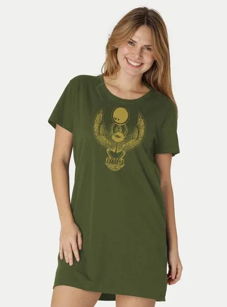 Peaces.bio - handbedruckte Biomode Peaces.bio - handbedruckte Biomode Longshirt Cheper Damen, Waldgrün, – Produktbild 2 von 2