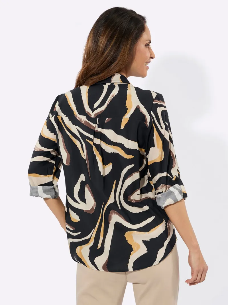 Witt Langarm-Bluse schwarz-schoko-bedruckt, Schwarz-schoko-bedruckt, – Produktbild 2 von 2