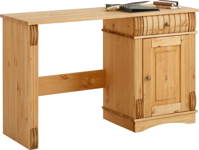 OTTO home Schreibtisch Teresa (Maße (B/T/H): 120/37/73 cm), Computertisch mit Schublade, Massivholz, Breite 120 cm, Beige, – Produktbild 1 von 4