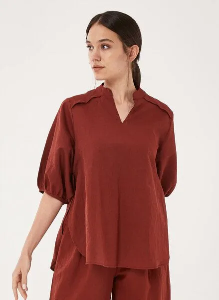 ORGANICATION ORGANICATION Bluse aus Leinen mit Bio-Baumwolle, Hot chocolate, – Produktbild 1 von 4