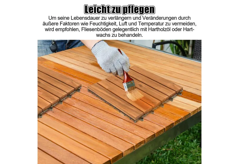 Clanmacy Holzfliesen 11-110 Stück erhältlich Terrassenfliesen, Akazien-Holz, Garten - 33st, 33er Set, 33 St., 30x30cm = 1qm pro Fliese, rutschfest, Stecksystem, langlebig – Produktbild 4 von 5