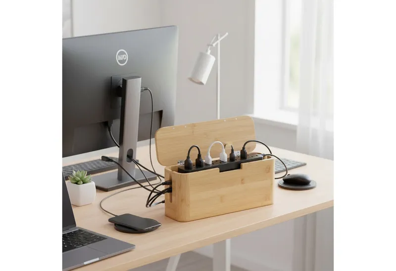 RELAXDAYS RELAXDAYS Kabelbox aus Bambus, Braun, – Produktbild 3 von 5