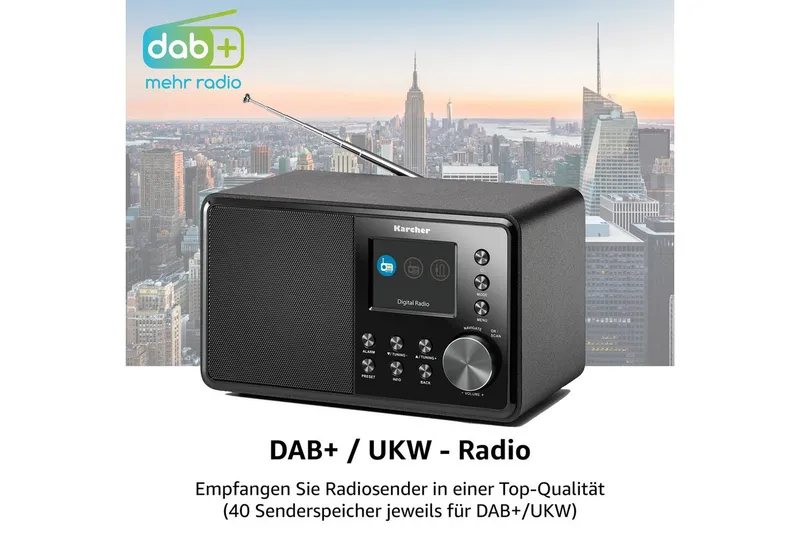 Karcher Karcher DAB 3000 Digitalradio (DAB) (DAB+, FM, 3 W, DAB+ / UKW-RDS, AUX-IN, Wecker mit Dual-Alarm), Schwarz, – Produktbild 3 von 5