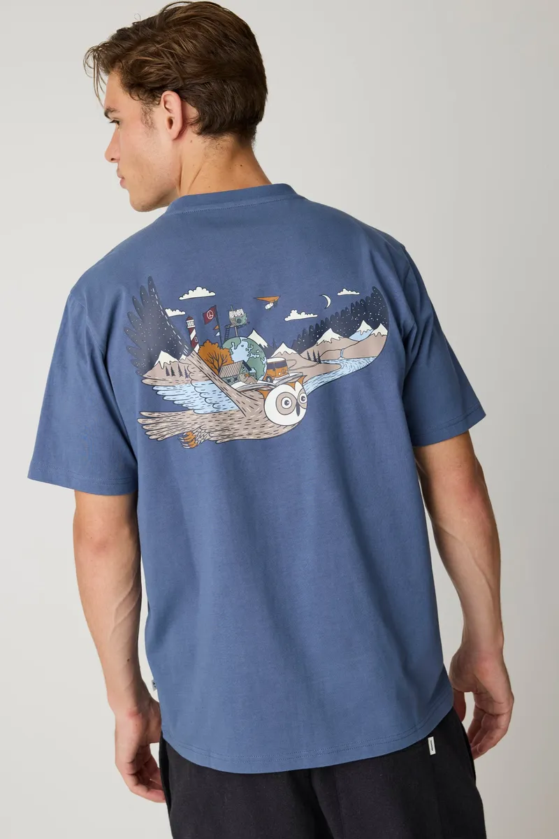 KnowledgeCotton Apparel KnowledgeCotton Apparel Herren vegan T-Shirt Back Print Vintage Indigo, Blau, – Produktbild 2 von 4