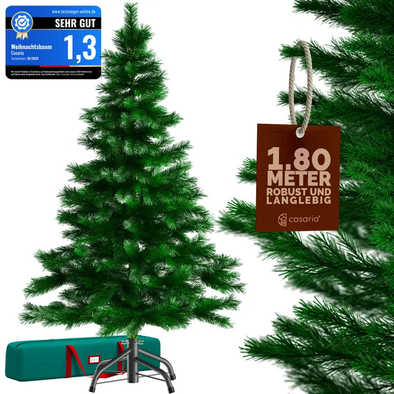 Casaria® Künstlicher Weihnachtsbaum 180cm PVC realistische Optik mit Metallständer, Grün, – Produktbild 1 von 1